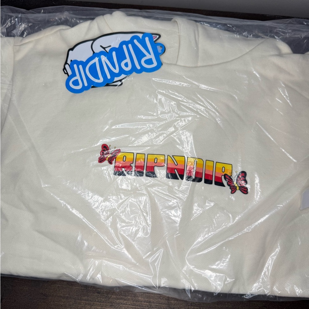 Ripndip Cream Kids Cropped Hoodie with Colorful Logo